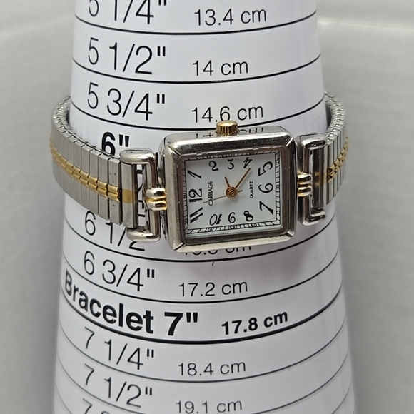Womens Carriage by Timex Tank Watch Silver Gold Two Tone Stretch New Battery - Picture 6 of 10